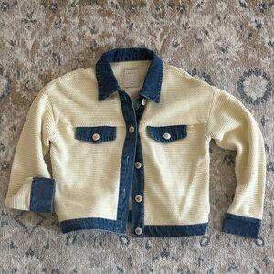 Sandro Cream and Navy Jean Jacket